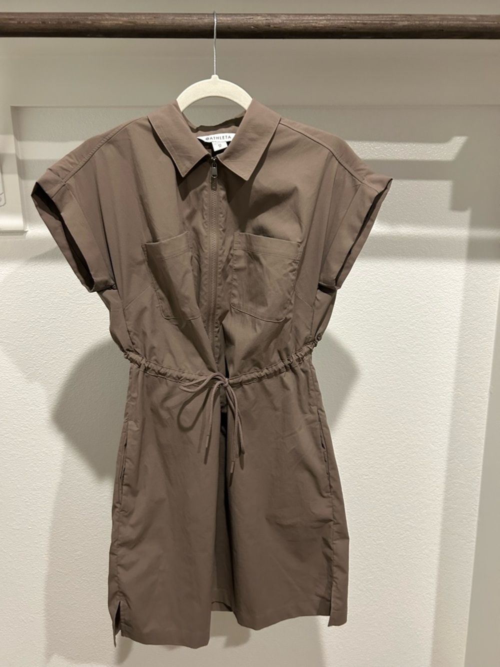 Athleta Taupe Short-Sleeve Zip Utility Jumpsuit